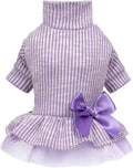 Fitwarm Collared Neck Tulle Dog Dress, Cozy Winter Clothes for Small Dogs Girl, Pet Outfits, Purple, Medium