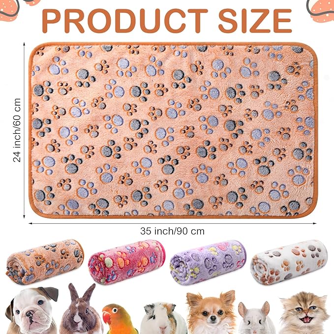 Tudomro 8 Pcs Guinea Pig Blankets Washable Small Pet Fleece Bedding Cage Liners Double Sided Pet Reusable Sleep Mat Pad Cover for Ferret Chinchilla Furniture Protection(Paw,35 x 24 Inch)
