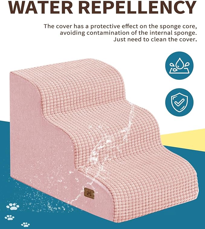 ABCPET Dog Step for Bed, Dog Stair 3-Step 35D Pet Stair 15.7" H for High Bed or Sofa Non-Slip Balanced Pet Step Indoor, Pink