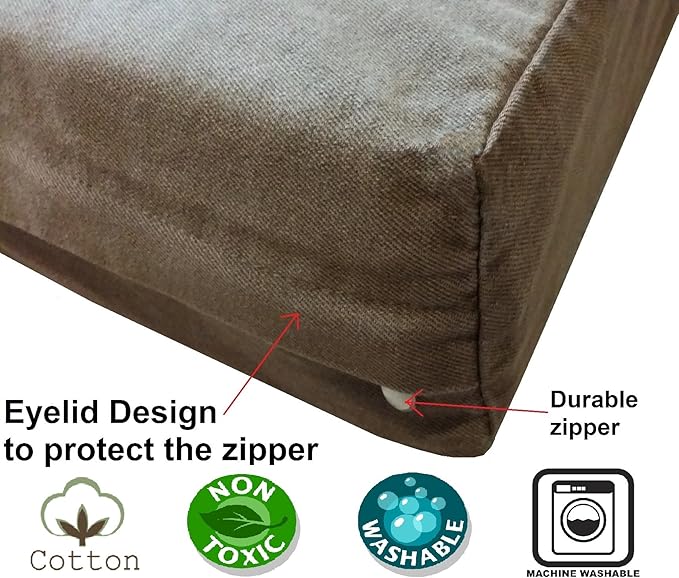 Dogbed4less Ultimate Memory Foam Dog Bed, Orthopedic Joint Relief for Small Medium to Extra Large Dogs with Waterproof Liner and Durable Machine Washable Pet Bed Cover, Denim Brown, 41x27x4 Inch