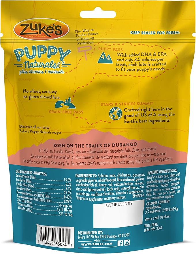 Zuke's Puppy Naturals Dog Treats Salmon & Chickpea, 5 Ounce (Pack of 3)