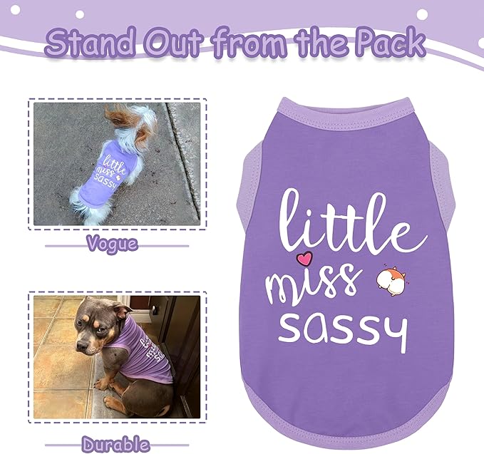 Paiaite Dog Clothes Fashionable Sleeveless Pet Vest: 'Little Miss Sassy' Printed Cotton Dog Shirt, Ideal for Small, Medium, and Large Breeds, Ensuring Comfort and Breathability Purple XL