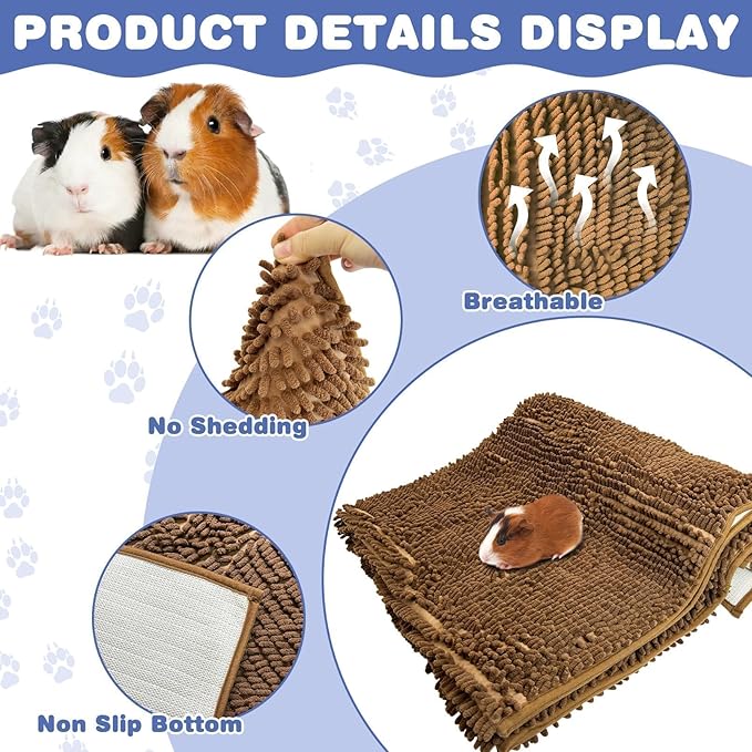 PINVNBY Guinea Pig Cage Liner Guinea Pig Bedding Washable Rabbit Mat Pads Reusable Small Animal Sleeping Bed for Bunny Hamster (55 x 28, Brown)