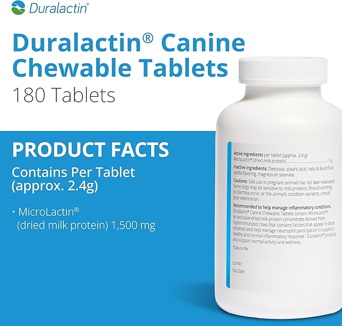 PRN Pharmacal Duralactin Canine Chewable Tablets - Joint Health Supplement for Dogs & Puppies - Pet Mobility Support - Vanilla Flavored Chews - 180 Count