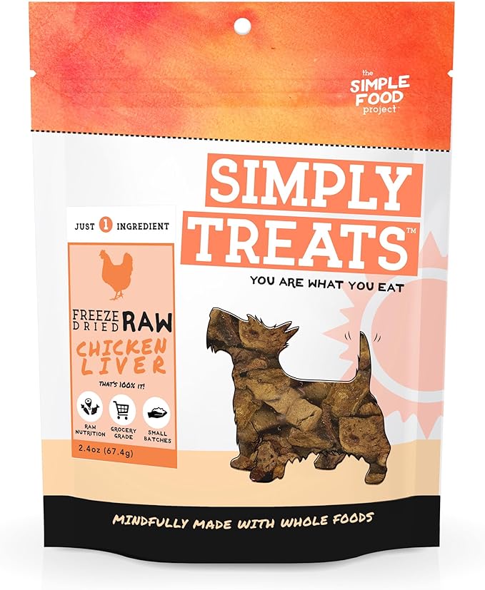 The Simple Food Project Freeze Dried Raw Dog Treats Grain Free, All Natural, with Just 1 Ingredient Chicken Liver for Dogs Use As Training Treats for Puppies, Small, Medium, Or Large Dogs