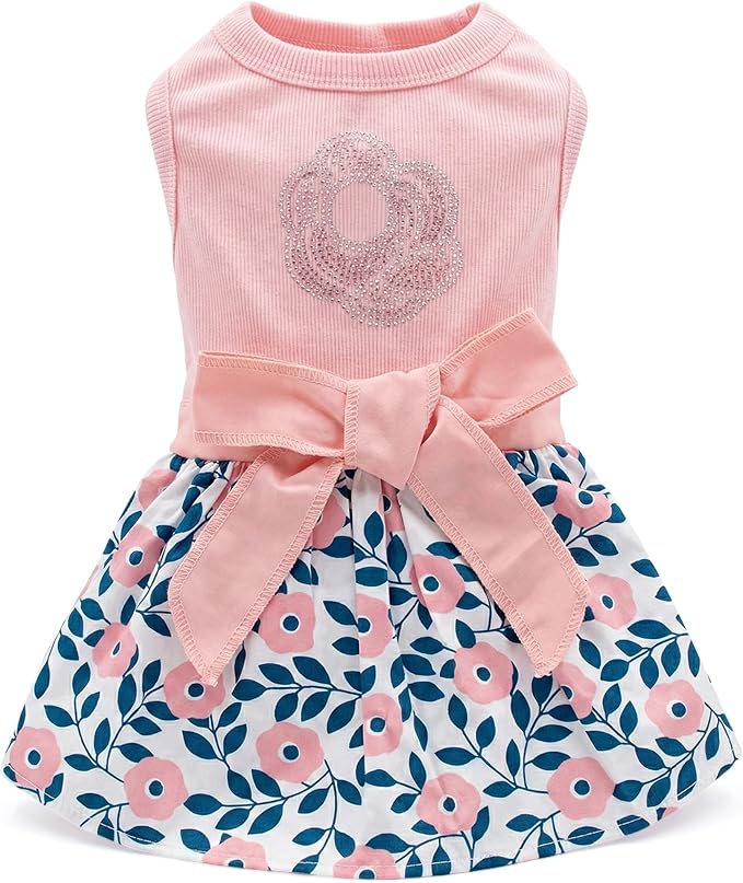 Parisian Pet Cherry Blossom Dog Dress - Elegant Floral Clothes for Large Dogs Girl - Stylish Pink Dog Outfit - Lightweight and Soft Puppy Clothes - Formal Pet Apparel - Designer Dresses for Dogs
