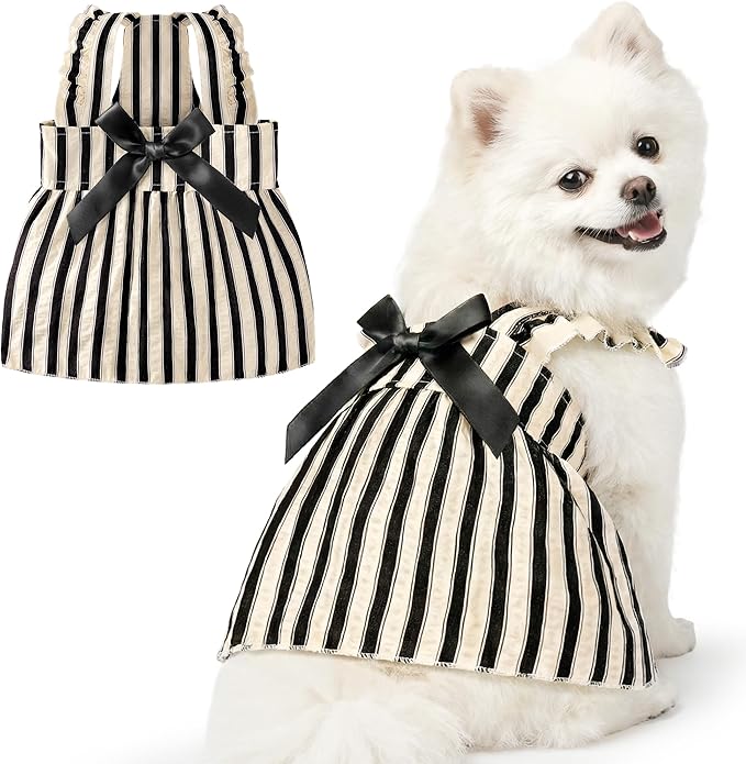 Striped Cat Dog Dress Clothes for Small Dogs with Bow Cute Sleeveless Girl Puppy Princess Dress Soft Breathable Small Dog Clothes Outfit Cat Outfits Apparel for Spring Summer