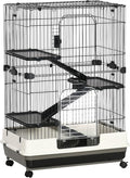 PawHut 4-Level Small Animal Cage Rabbit Hutch with Wheels, Removable Tray, Platform and Ramp for Bunny, Chinchillas, Ferret, Black