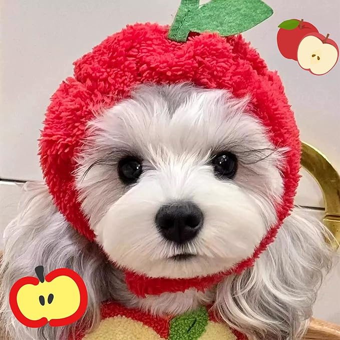 Pet Headgear Soft Headband Cute Apple Hat Warm Hat Pet Headdress Dog Costume Accessory for Cats Kitten Puppy Small Dogs French Bulldog Christmas Halloween Photo Props