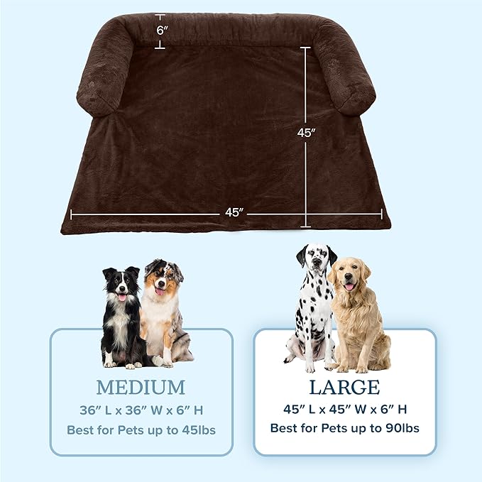 PETMAKER Couch Cover for Dogs Washable - 45x45in Plush Dog Couch Cover Protector for Large Pets - Washable Pet Furniture Protector with Foam Bolster and Non-Slip Bottom - Puppy Essentials (Brown)