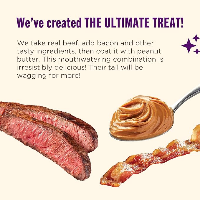 Nutrish Triple Delights Premium Dog Treats with Real Beef, Bacon, and Peanut Butter, 4.5 oz. Pouch, Pack of 5