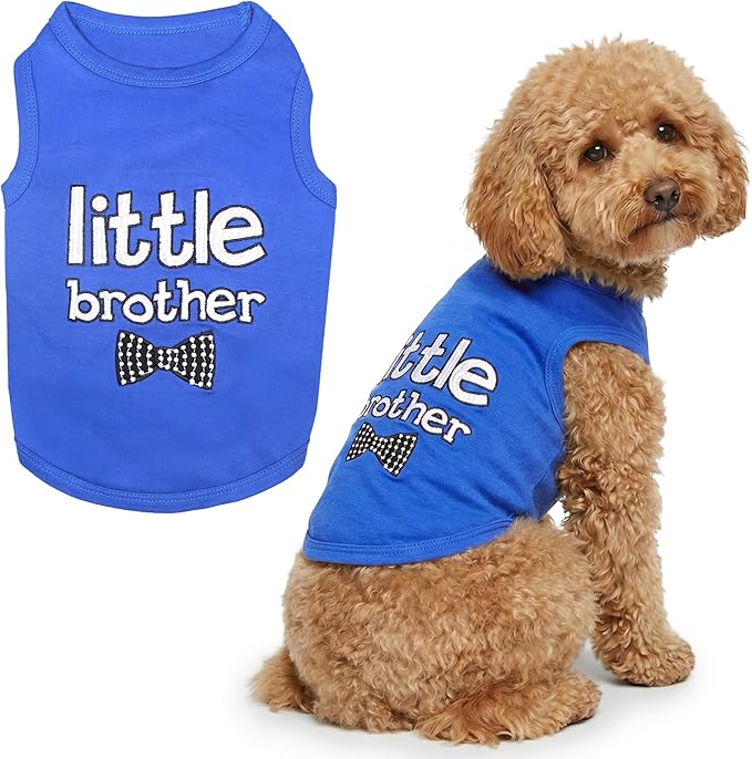 Parisian Pet Dog Shirt – 100% Cotton Shirts for Large Dogs – Blue Sleeveless Pet Clothes – Lightweight and Breathable Dog Apparel – Boy Little Brother Dogs Clothes - Stretchy Pet T Shirts