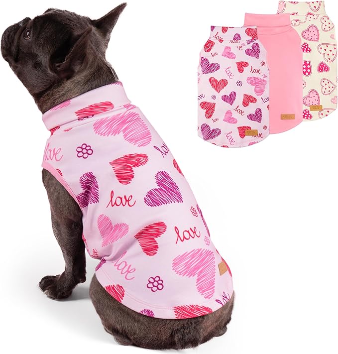 KYEESE 3Pack Valentines Dog Sweater, Turtleneck Dog Sweaters for Small Dogs, Warm Dogs Clothes Small Pet Sweaters, Soft Pet Sweatshirt, Fleece Pets Shirt Vest, Stretchy Medium Pets Sweater,XL