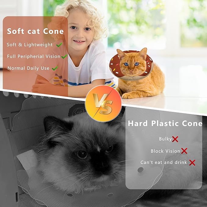 Seyezo Cat Cone Collar Soft, Adjustable Cat Recovery Collar Kitten Cones to Stop Licking, Cute Donut E Collar After Surgery, Cats Neck Pillow ConeElizabethan Cones of Shame (Waterproof Brown, Large)