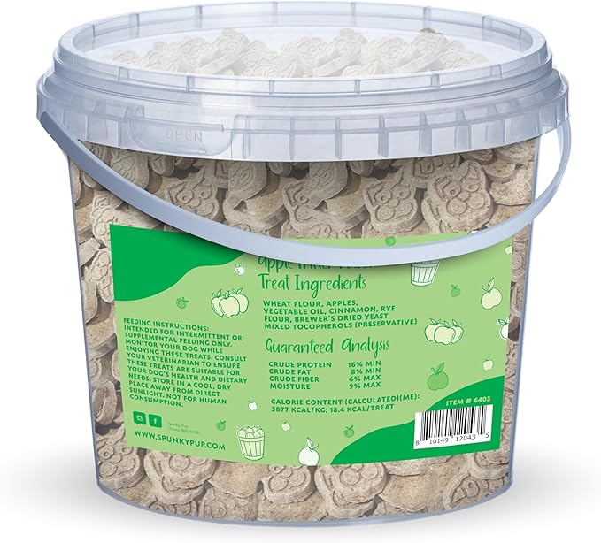 Spunky pup Every Day Biscuit Dog Treats - All-Natural, Handmade in USA, Perfect for Training or Snacking, 4 lb Resealable Bucket- Bucket of Biscuits- Apple Fritter Flavor