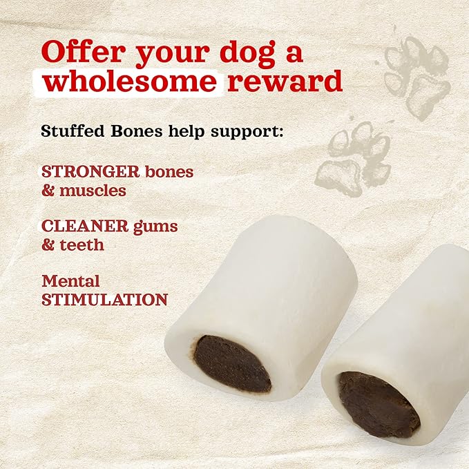 Natural Farm Sweet Potato Filled Bones (3-4 Inch, 6 Pack), Limited Ingredient, Natural Stuffed Dental Dog Bone Treats for Dogs, Made with Real Beef & Sweet Potato