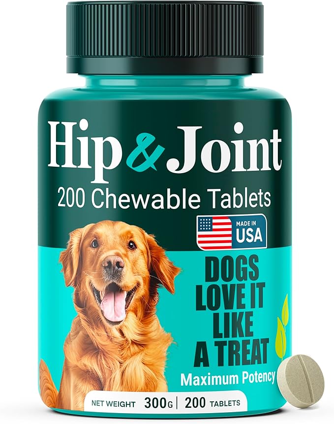 Hip & Joint Supplement for Dogs, 300mg Green-Lipped Mussel for Dog Arthritis Pain Relief, Glucosamine, MSM & Chondroitin, Zero Sugar, Large Medium Small Breeds, 200 Chewable Tablets