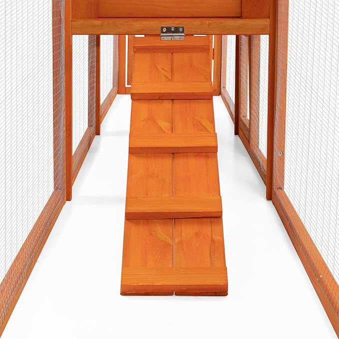 Outdoor Rabbit Hutch, 94" L x 19" W x 31" H Extra Large Bunny Hutch by COZIWOW, Wooden Rabbit Cage Indoor for Small Animals with Removable Tray & Weatherproof Roof, Orange