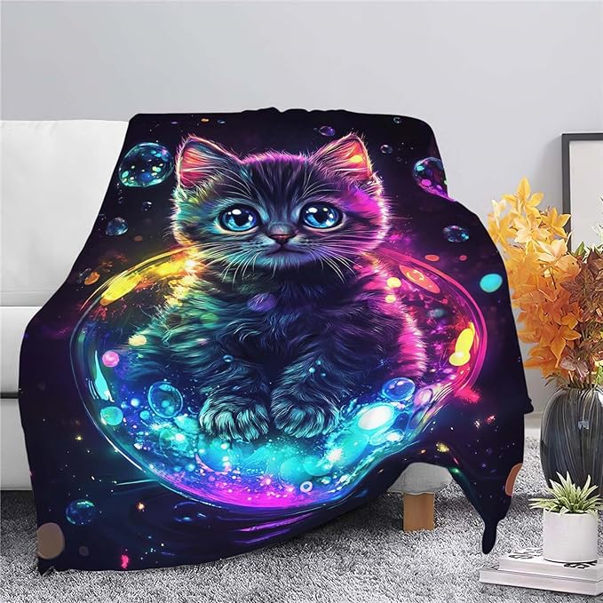 Cat Throw Blanket Cat Stuff Gifts for Kids Girls Boys Adults Women Man Soft Cozy Warm Plush Fluffy Fuzzy Fleece Blanket Decor 50''X60''
