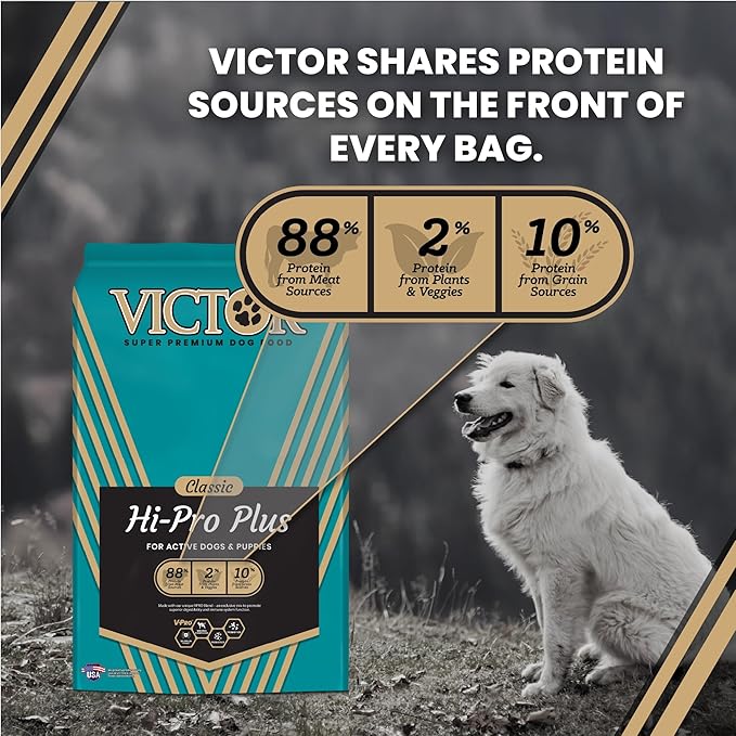 VICTOR Super Premium Dog Food – Hi-Pro Plus Dry Kibble – High Protein Dog Food with 30% Protein – Beef, Chicken, Pork, Fish Meals, Gluten Free - for High Energy and Active Dogs & Puppies, 40lbs