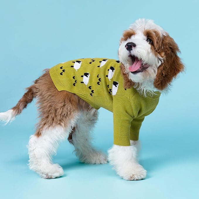 Fitwarm Funny Sheep Dog Sweater, Thermal Puppy Winter Clothes for Small Dogs, Girl & Boy, Holiday Dog Pullover, Pet Outfit in Black, Green & White, XS