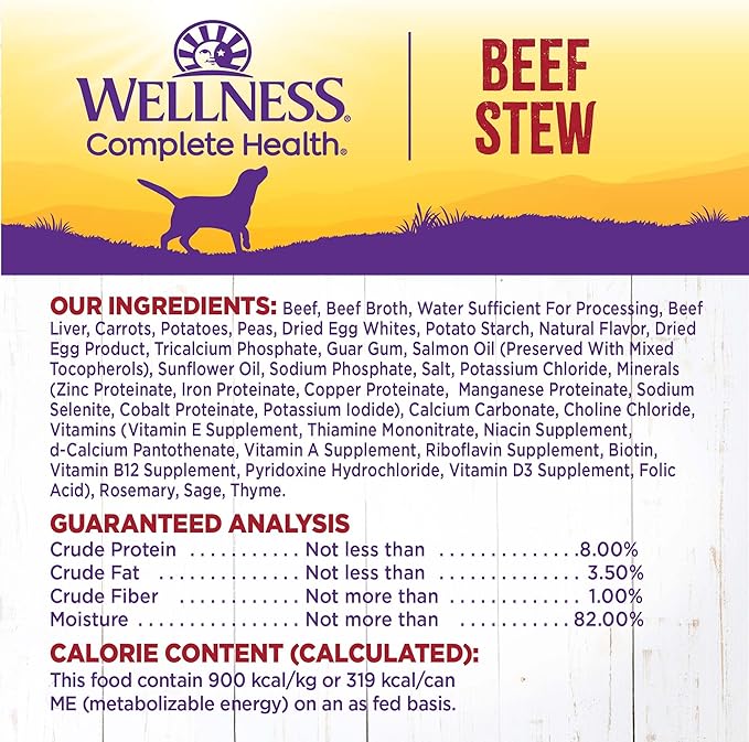 Wellness Complete Health Grain Free Canned Wet Dog Food, Beef Stew, 12.5-Ounce Can (Pack of 12)