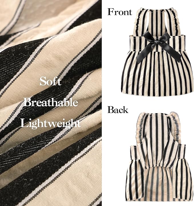 Striped Cat Dog Dress Clothes for Small Dogs with Bow Cute Sleeveless Girl Puppy Princess Dress Soft Breathable Small Dog Clothes Outfit Cat Outfits Apparel for Spring Summer