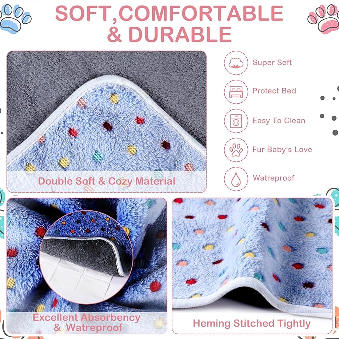 Reginary 4 Pcs Waterproof Guinea Pig Blankets Washable Small Animal Fleece Bedding Guinea Pig Cage Liners Reusable Training Pads Pet Pee Pad Sleep Mat for Hamster(Colorful Dot,24 x 16 Inch)