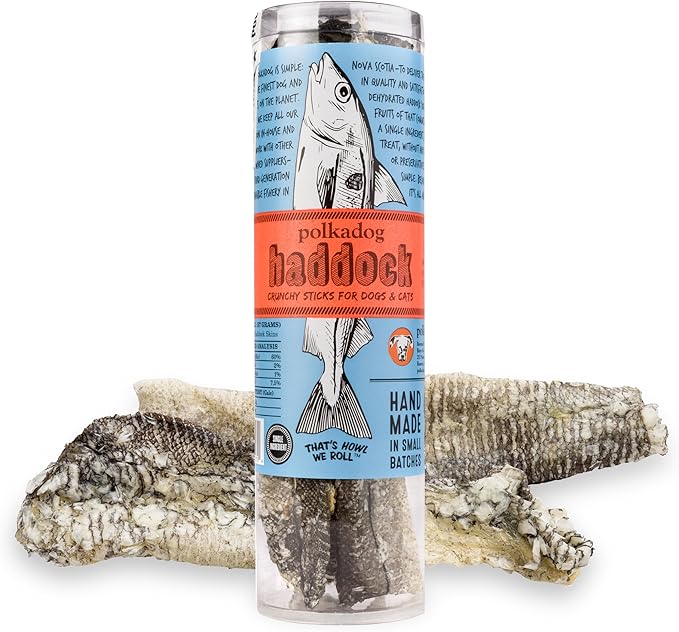 Polkadog Crunchy Haddock Skins Dog Treats – Single-Ingredient, Omega-3 Rich, All-Natural Pet Snack – Locally-Caught, Sustainable Seafood – High Protein, Made in USA – 2 oz