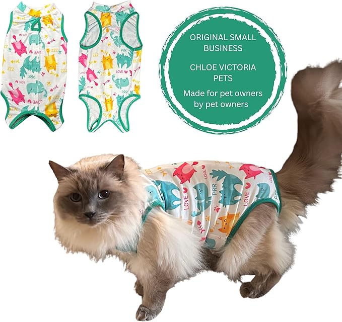Cat Recovery Suit Surgical Onesie - Post Surgery - Soft Breathable Fabric - No-Cord Design - Protects Wounds and Skin After Spay or Neuter - Male and Female Cats | Large