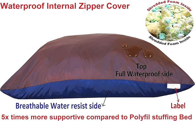 Dogbed4less XXL Orthopedic Extreme Comfort Memory Foam Dog Bed for Large Dog, Internal Waterproof Lining and External Machine Washable Denim Cover, 55X37 Pet Pillow, Brown