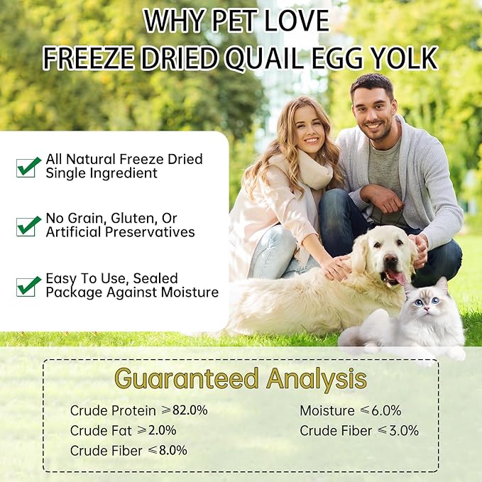 Freeze-Dried Quail Egg Yolk Cat Dog Treats,Single Ingredient Pet Snacks High Protein,Human Grade Grain-Free,Supports Skin & Coat (7.2oz)