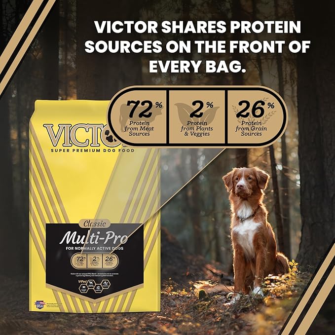 Victor Super Premium Multi-Pro Dry Dog Food Gluten Free with Beef, Chicken and Pork Protein for Normally Active Dogs All Breeds and Life Stages, 15 lb
