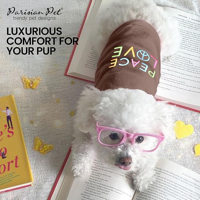 Parisian Pet Dog Shirt - 100% Cotton Peace Love Shirts for Large Dogs - Sleeveless Pet Clothes - Lightweight Dog T Shirts - Breathable Puppy Clothes - Stretchy Unisex Dogs Apparel