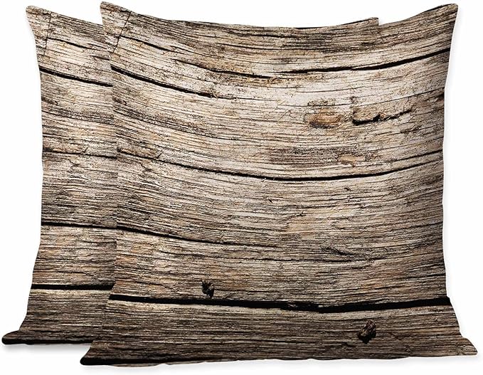 Square Cushion Cases Rustic Nostalgic Old Wooden Planks Texture Pack of 2,Throw Pillow Case Decorative for Bedroom Living Room Couch 18X18 Inch