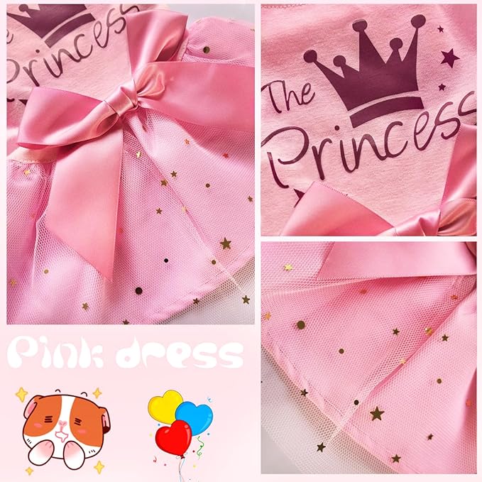 Idepet Princess Dog Dress Tulle Puppy Skirt Pet Apparel Dog Tutu with Bowknot,Birthday Dresses Daisy Sleeveless Holiday Clothes for Small Dogs Girls and Cats, XS