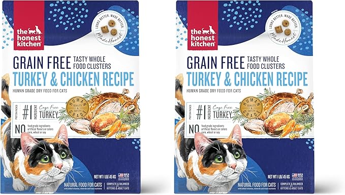 The Honest Kitchen Whole Food Clusters Grain Free Turkey & Chicken Dry Cat Food, 1 lb Trial Pouch (Pack of 2)