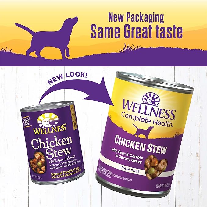 Wellness Complete Health Grain Free Canned Wet Dog Food, Chicken Stew, 12.5-Ounce Can (Pack of 12)