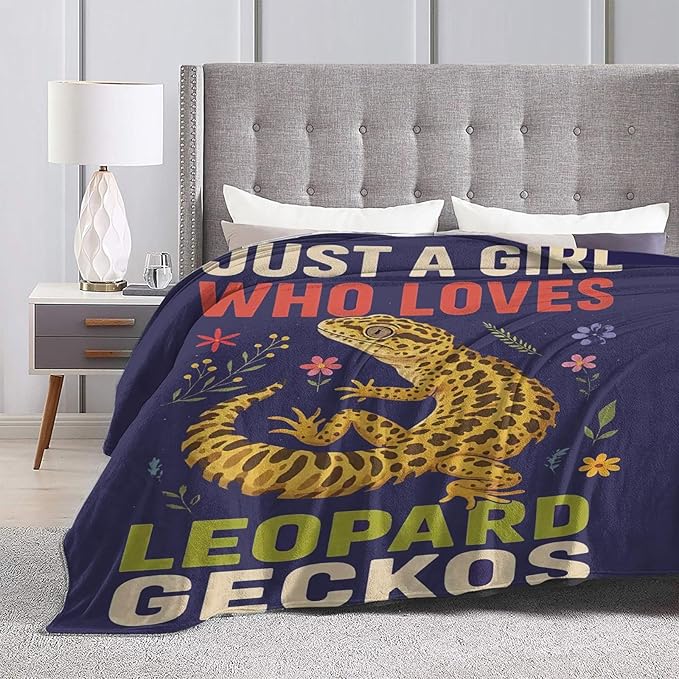 SweetFox Just A Girl Who Loves Geckos Blanket, Gecko Decor Throw Blanket Gifts for Girls Boys Lovers Super Warm Soft Plush Fleece Flannel Winter Bedding Blankets for Kids Adults Men Women 80"X60"
