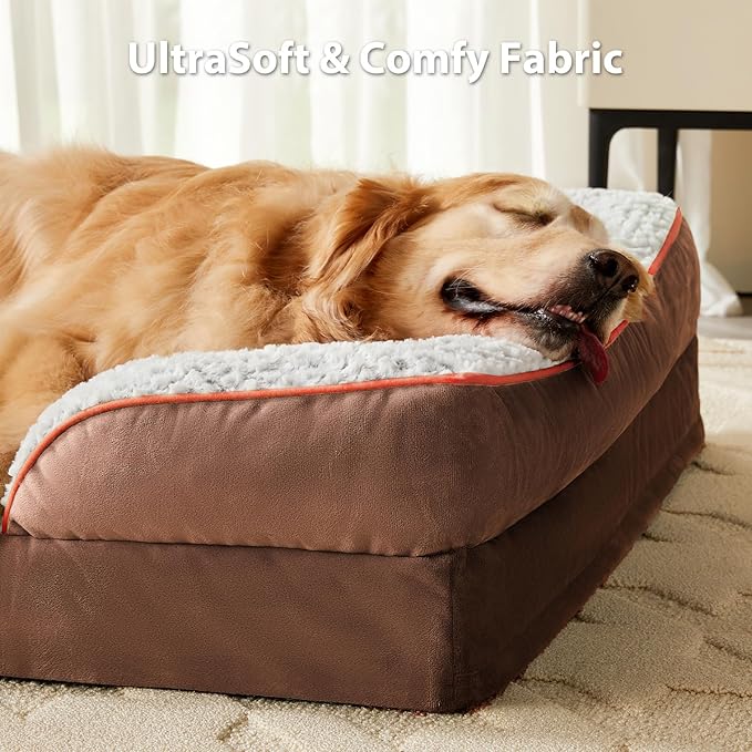LEXTRO Orthopedic Dog Bed for Large Dogs, Egg Crate Foam Bed for Large Dogs, Equipped with Removable Waterproof Pillow Cover and Anti-Slip Bottom, Pet Bed