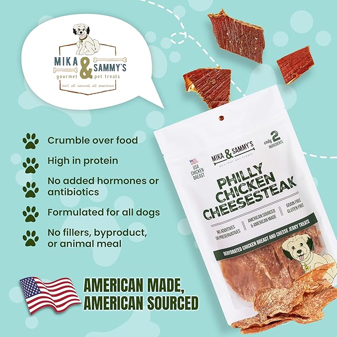 Gourmet Chicken Jerky Dog Treats - Made in USA only, Cage-Free, No Additives (Mika & Sammy's Chicken Cheese 12 oz)