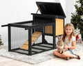 TIMHAKA 2-Story Rabbit Cage with Wheels, Bunny Hutch w/Chew-Proof Ramp, Indoor Outdoor Bunny Cage w/Leak-Proof Trays and Openable Waterproof Roof for Rabbits, Guinea Pig, Small Animal Yellow