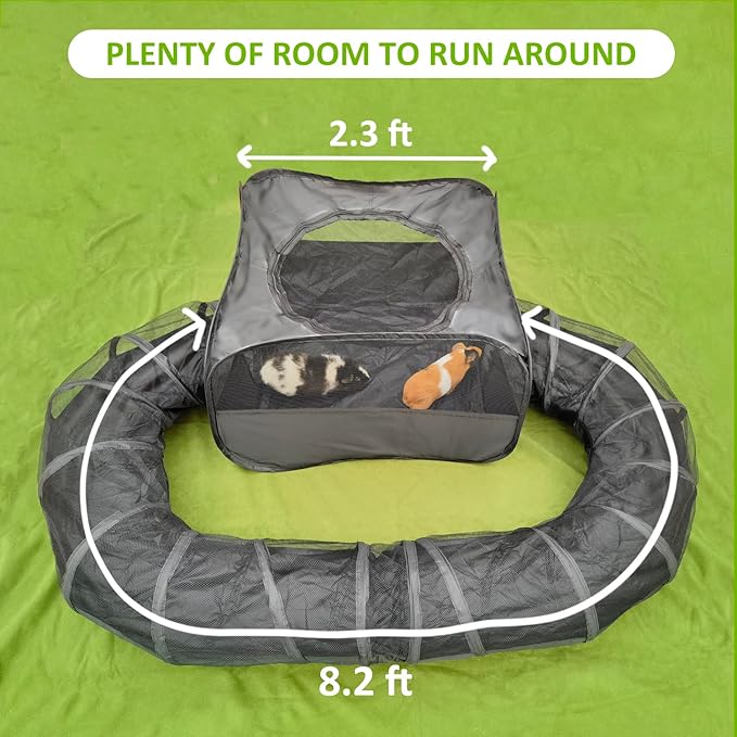 Guinea Pigs Playpen with Surround Tunnel,Pop Open Tent with Tube for Dwarf Rabbits,Chinchilla,Ferret and Other Small Animals to Run and Exercise Indoor or Outdoor (Playpen with Tunnel)