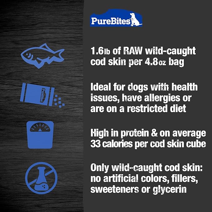 PureBites Cod Jerky Dog Treats, 1 Ingredient, Made in Canada, 4.8oz
