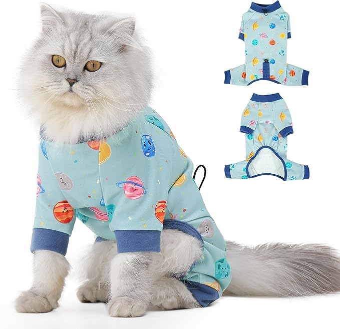 Sticky Hair Cat Clothes, Anti-Shedding Cat Pajamas, Post-Surgery Recovery Onesie, Soft Breathable, Prevents Licking & Scratching Wounds, Warm Cats Sweater, Sphynx Cats Clothing- Blue M
