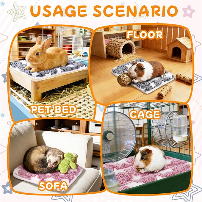 Eilyliafe 2 Pack Rabbit Bunny Bed Soft Guinea Pig Bed Mat Washable Guinea Pig Bunny Pad Reversible Small Animal Bed Cage Liner for Hamster Rat Hedgehog Chinchilla Ferret (13×10 Inch)