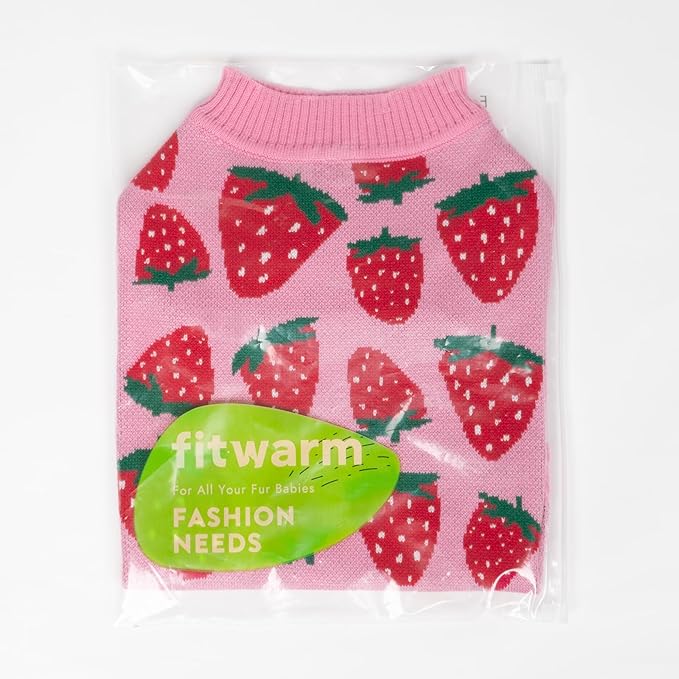 Fitwarm Adorable Strawberry Dog Sweater, Thermal Dog Winter Clothes for Small Dogs Girl, Pet Outfit, Pink, Red, White, Green, Small