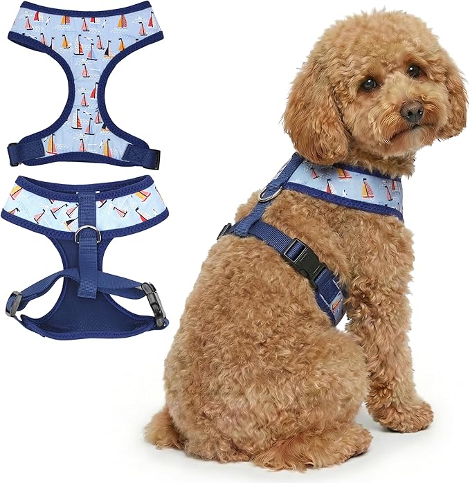 Parisian Pet Sailboat Dog Harness - Breathable No Pull Puppy Harness with Leash Ring - Adjustable Nautical Harnesses for Dogs - Soft Padded Step-in Pet Vest - Lightweight Dog Vests for Large Dogs