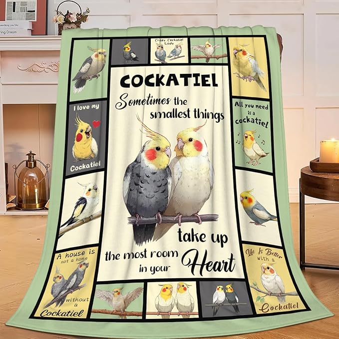 Parrot Bird Throw Blanket Cute Cockatiel Stuff Gifts for Kids Girls Boys Adults Women Men Soft Cozy Warm Plush Fluffy Fuzzy Fleece Blanket Decor 40''X50''