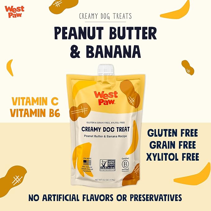 WEST PAW Creamy Peanut Butter & Banana Dog Treat, 6.2 oz.